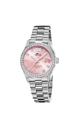 LOTUS Reloj Mujer Analógico de Acero Inoxidable 316l Plateado - Movimiento de Cuarzo - Cristal Mineral de Alta Resistencia - Resistente al Agua 10 ATM - Calendario 18933/2 - Freedom Collection