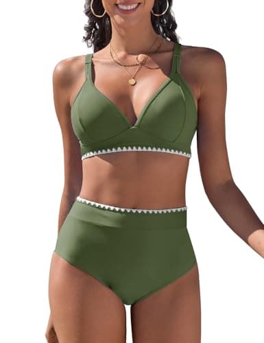 UMIPUBO Traje de Baño 2 Piezas Bikini Mujer Push up Cuello en V Reductors Barriga Talle Alto Bañadore Dividido Cintura Alta Conjunto De Dos Piezas de Playa(Verde,XL)