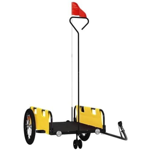 vidaXL Remolque para Bicicletas, Carrito con Bandera, Remolque de Carga para Maletas Plantas, Carrito para Bici, Hierro y Tela Oxford Amarillo