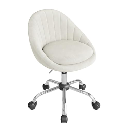 WOLTU Silla Escritorio, Silla Oficina Giratoria, con Respaldo Amplio, Base Metalica con Ruedas, Terciopelo, para Oficina Estudio y Salon, Crema, BS167cm