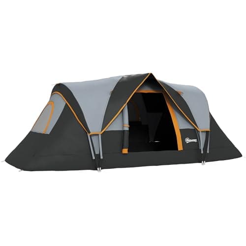 Outsunny Tienda de Campaña Familiar para 5-6 Personas Tienda de Acampada de Túnel Impermeable 3000mm+ Tienda de Camping con Bolsa de Transporte y Gancho para Pescar Senderismo 455x220x180 cm Gris
