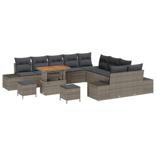 vidaXL Conjunto de sofá de jardín 13 pcs Gris Claro y Gris Oscuro, Sofá Modular Moderno, Silla de Madera de Acacia, Set de Almacenamiento, Resistente al Clima para jardín y terraza
