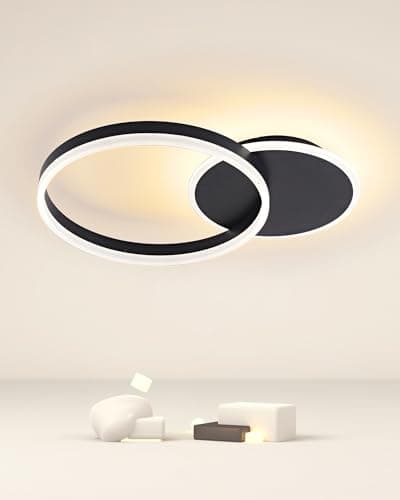 MOUNM Lámpara Techo 36W 3600lm, Plafón LED Techo con Control Remoto, Lámparas de Techo Salon de Aluminio con Luz Regulable 3000K-6000K para Sala de Estar,Pasillo,Dormitorio, 2 Anillos 55 * 40 * 6cm