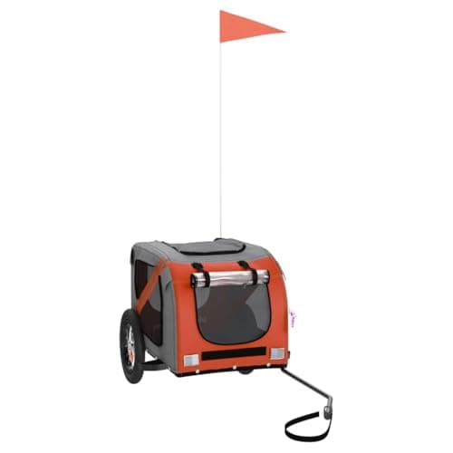 vidaXL Remolque de Bicicleta para Mascotas, Carrito para Perros Gatos, Remolque de Carga para Compra Camping, Hierro Tela Oxford Naranja Gris