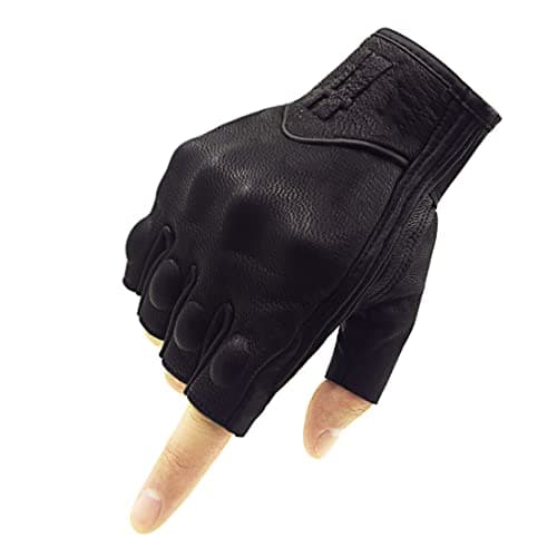 Harssidanzar Guantes de Motocicleta de Cuero de Piel de Cabra sin Dedos para Hombre con Pantalla táctil GM037EU,Negro,Talla S