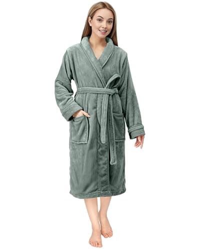 NY Threads Bata con cuello chal para mujer, ropa de dormir suave y acogedora, Mediano, Gris Acero