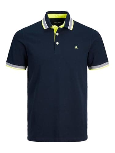 Jack & Jones Jjepaulos Polo Ss Noos Pls Polo, Hombre, Dark Navy Detail:neon, 4XL Grande