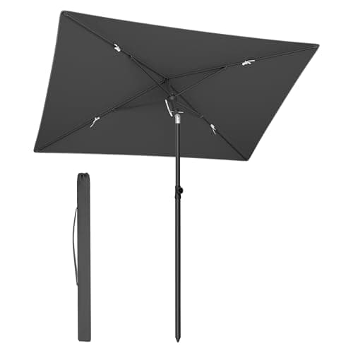 SONGMICS Sombrilla de Patio, 232 x 149 cm, Parasol de Exterior, Protección UPF 50+, Techo Inclinable, Jardín Terraza Playa, Bolsa de Transporte, Base No Incluida, Gris GPU043GZ01