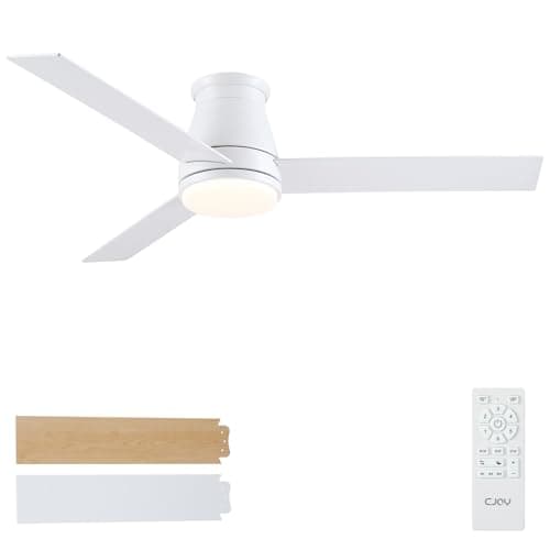 CJOY Ventilador de Techo con Luz Silencioso, 132 cm Blanco Ventilador de Techo con Luz y Mando 3 Aspas, 6 Velocidades, 3 CCT Regulable, Reversible CC, Memoria Función, Modo Sleep, Para Dormitorio