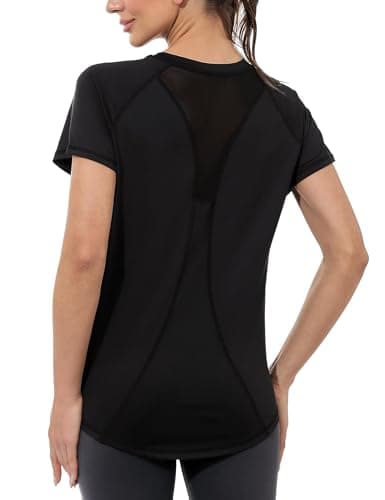 Gyabnw Camiseta Deportiva para Mujer, Camiseta de Manga Corta, Camiseta de Entrenamiento, Rápido Camisetas de Malla Mujer Yoga Fitness Top Ropa Deportiva Entrenamiento Atlético NegroXL