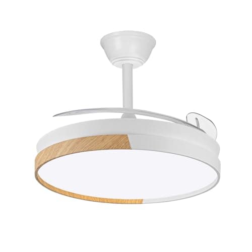 wonderlamp - Ventilador de techo con aspas retráctiles, Ventilador de techo con luz LED Arpino Blanco+Madera CCT 3000-4000-6000K, Intensidad Regulable 45W, Silencioso