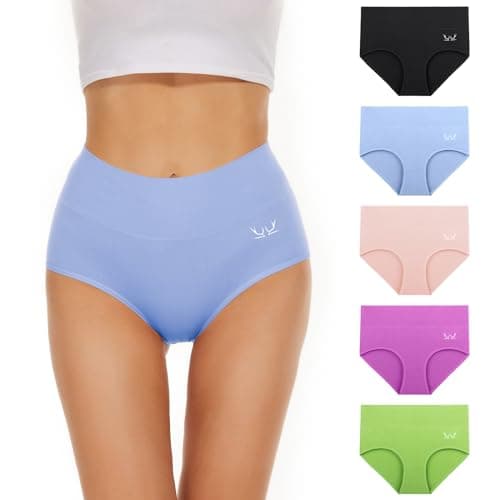 TANSTC Bragas de Cintura Alta para Mujer, Ropa Interior de algodón, Bragas de Cobertura Completa de la Espalda, Paquete múltiple de 5, XXL
