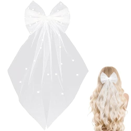 YAOYYG Velo Corto para Novia, Velo de Lazo con Pinza, Novia Despedida Soltera, Despedida de Soltera Accesorios(Blanco)