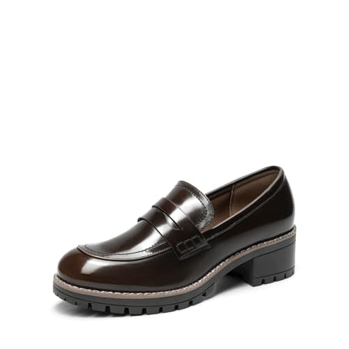 DREAM PAIRS Mocasines Mujer Tacon de Plataforma Zapatos Tacon Bajo Comodos Elegantes y para Trabajo,Size 37,Marrón-PU,SDLS2319W