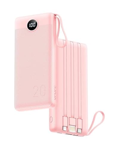 VRURC - Batería Externa (20000 mAh, USB C, 20 W, con Cables y Pantalla LED, batería portátil, 4 Salidas, Compatible con iPhone, Huawei, Samsung Teléfono Tablet (Rosa)