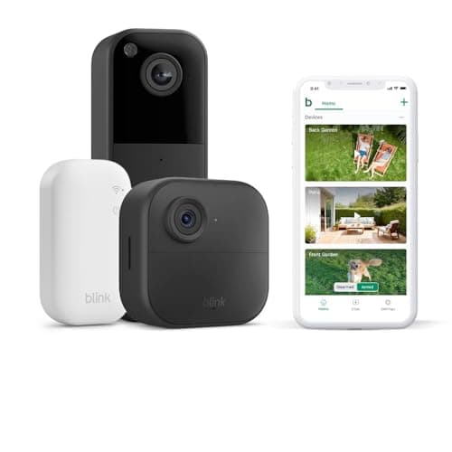 Nueva Blink Outdoor 4 + videotimbre Blink (negro): cámara de seguridad inteligente HD sin cables, 2 años de autonomía (sistema de 1 cámara con Sync Module Core incluido)