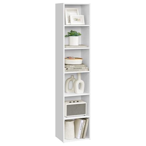 VASAGLE Estantería, Librería de 6 Niveles, Estantería de Almacenamiento Abierto, 24 x 30,2 x 160,7 cm, para Sala de Estar, Estudio, Comedor, Blanco Nube LBC411W01
