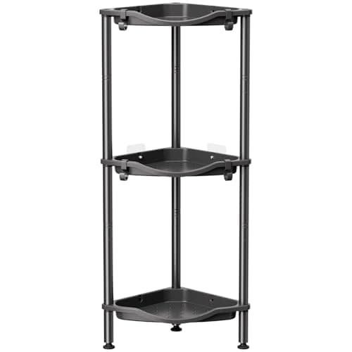 Lifewit Estanteria Ducha sin Taladro de 3 Niveles, Organizador Esquinero de Plástico para el Baño, Jabonera, Armario de Baño para Champú, Ducha, Productos para Cuidado de Piel, 34 cm (L), Negro