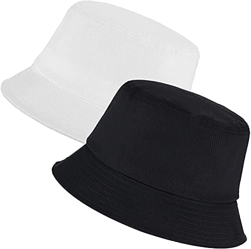 DRESHOW Sombrero de Pescador Unisex Adulto Talla Única 2 Pack White & Black Sombrero de Sol Balde Sólido para Mujeres Hombres