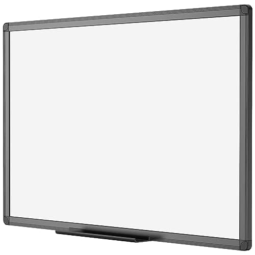 VIZ-PRO Pizarra blanca magnética de pared con marco de aluminio negro, 120 x 90 cm, ideal para oficina, escuela y hogar