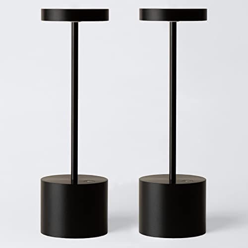 HYMZP 2 Piezas Lámpara de mesa inalámbrica, lámpara de mesa LED recargable de 5000mAh, 3 modos de color, regulable, lámpara de metal, para el comedor, el dormitorio, el exterior (Negro)