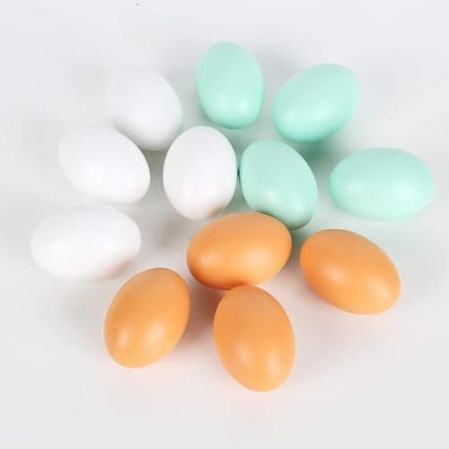 Folgtek 12 Piezas Huevos Falsos Sólidos Huevos Decorativos Cebos de Caza Huevos de Nido para Pollos, Huevos de Madera Artificial Ayudan A Acostar, Herramienta Agrícola para Aves