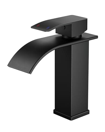 Grifo de Baño FORIOUS, Grifo Negro de Cascada para Lavabo, Grifo Mezclador de una Sola Manija para Lavabo con Altura de Pico de 110 MM, Ahorro de Agua, Ahorro de Energía