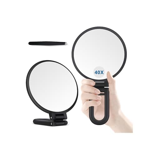 MIYADIVA Espejo de Aumento 40X, Espejo de Mano para Maquillaje, Doble Cara con Aumento 40X/1X, Esencial de Viaje, Portátil y Plegable para Escritorio y Baño, Regalo para Mujeres