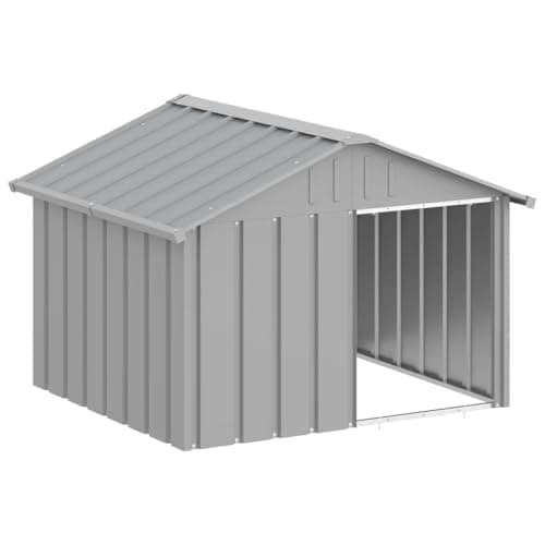 vidaXL Casa para Perros Cachorros Caseta Exterior Acero Galvanizado Gris
