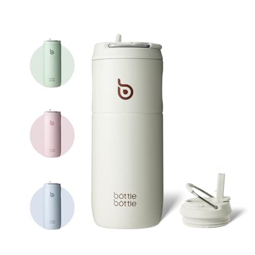BOTTLE BOTTLE Botella de acero inoxidable con pajita de 500 ml, botella de agua deportiva a prueba de fugas, ideal para la escuela, la oficina, el senderismo y excursiones, sin BPA (Gris)