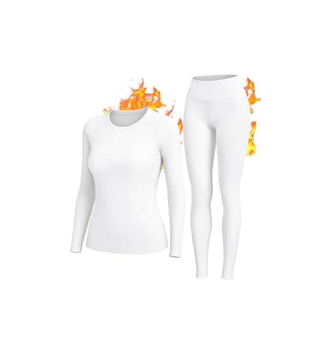 HiZiTi Camiseta Termica Mujer Invierno Conjunto Interior Termico Manga Larga Ropa para el Frio Extremo Camisetas Mallas Pantalones Leggings Térmicos Ropa Nieve Blanco S