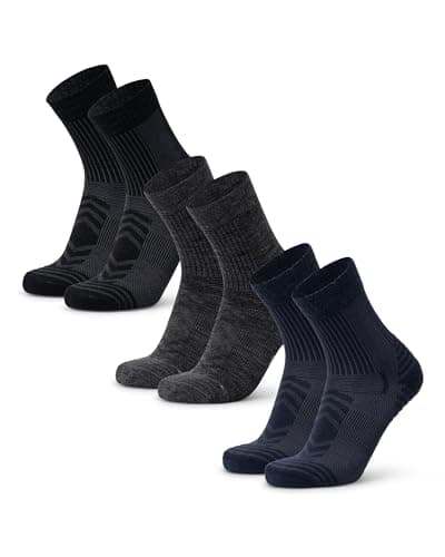 DANISH ENDURANCE Calcetines Antiampollas Senderismo de Lana Merino Ligeros, 3 Pack, Multicolor (1 Negro, 1 Gris Oscuro, 1 Azul Marino), 35-38