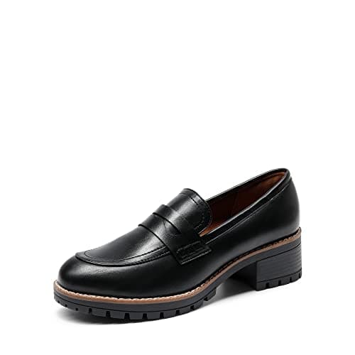 Dream Pairs Mocasines de Plataforma para Mujer, tacón Grueso de penique, Mocasines para Mujer, Elegantes y laborales, Zapatos Casuales, Color Negro., 36.5 EU