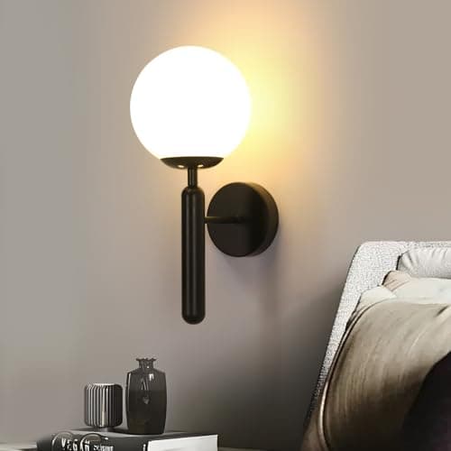Comely Aplique de Pared Vintage, Negro E27 Industrial Lámpara de Pared 15CM con Pantalla de Esférico para Salón, Dormitorio, Escalera, Pasillo