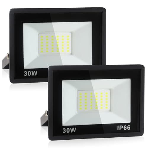 Fynokst 30W Focos LED Exterior Interior, 3240LM Súper Brillante Foco LED Exterior Interior, 6000K Luz Fría, IP66 Impermeable Luz Exterior para Jardín, Garaje, Campo de Deportes, 2 Piezas