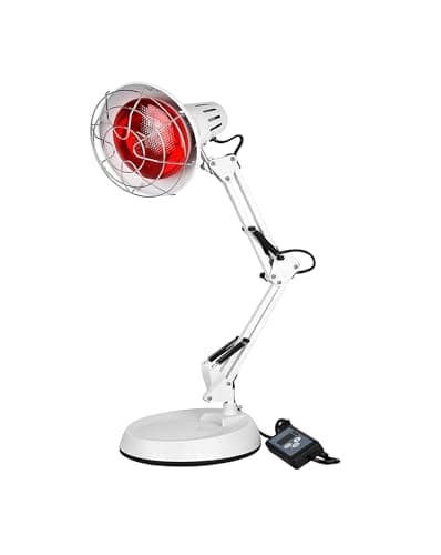 Relassy Lampara Infrarrojos, 150W Lampara Luz Roja Emisor de Calor, 10 Niveles de Temperatura Luz Infrarroja, Lámpara de Infrarrojos con Temporizador, Emisor de Calor Brazo de Soporte Ajustable