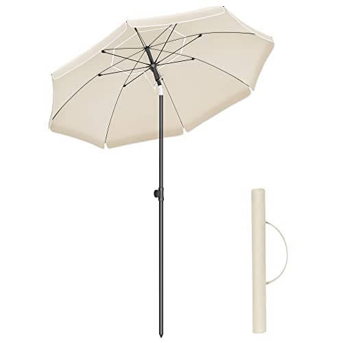 SONGMICS Sombrilla de 160 cm, UPF 50+, Inclinación Bidireccional de 30°, Altura Ajustable, con Bolsa de Transporte, para Balcón Jardín Terraza Playa, sin Base, Beige GPU60WTV1