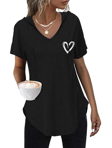 WNEEDU Camisetas Mujer Manga Corta Sudaderas con Capucha Verano tee T-Shirt Verano Hoodie Casual S-3XL