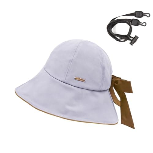 YAMEIZE Sombrero de Sol Bowknot Bucket para Mujer - Sombrero de ala Ancha para Mujer Sombrero de Cola de Caballo Plegable con Correa Ajustable UPF50+