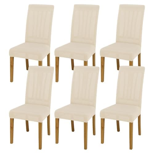 SUKAIKEQA Fundas elásticas universales para sillas (Juego de 4/6/8 Piezas con Respaldo) para salón, Cocina, Oficina, Comedor, Fundas para sillas de Fiesta, Lavables y extraíbles. (6, Blanco Roto)
