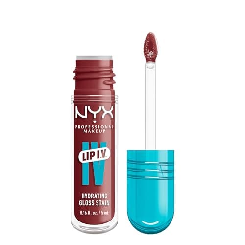 NYX Professional Makeup Brillo de Labios Hidratante, Color y Brillo Efecto Húmedo, Hasta 12H de Hidratación, Con Vitamina B12 y Magnesio, Lip IV Hydrating Gloss Stain, Tono: Drippin' In Rose