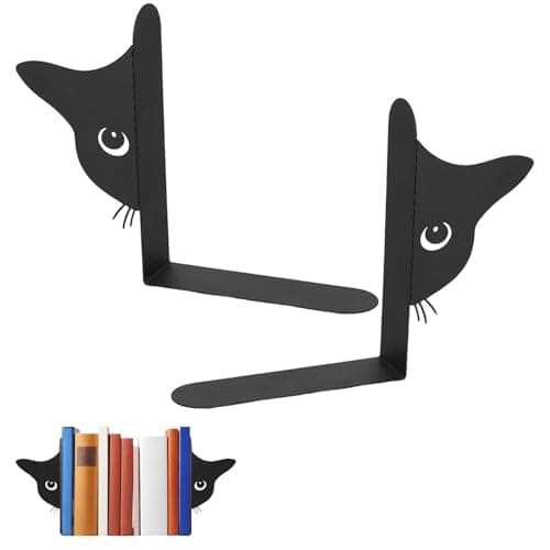 2 Piezas Soporte para Libros De Gato, Sujeta Libros Estanteria De Gato, Sujetalibros De Metal para Gatos, Motivo De Gatos, para Estudios, Biblioteca, Colegio, Oficina, Hogar, Negro, B