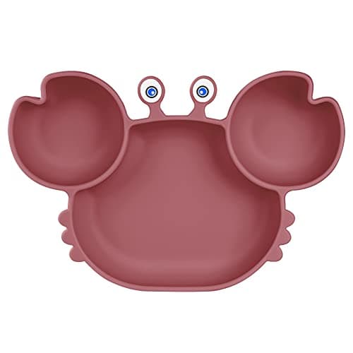 Vicloon Platos de Silicona, Platos de Bebé con Ventosa, Platos de Alimentación para Niños, Placa Dividida de Entrenamiento, Antideslizantes, Sin BPA, para Lavavajillas Microondas-Rojo