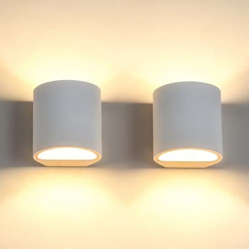 SHYOSUCCE 2 Piezas Aplique de Pared Interior en Yeso con G9 LED 3W Bombillas, Lámpara de Pared Moderna Blanco Cálido para Salón, Dormitorio, Escalera, Pasillo