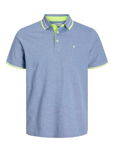 JACK & JONES Camisa Polo Slim Fit de Hombre JJEPAULOS Lisa con Cuello de Verano Manga Corta básica de algodón Piqué, Color:Azul4, Size:XS