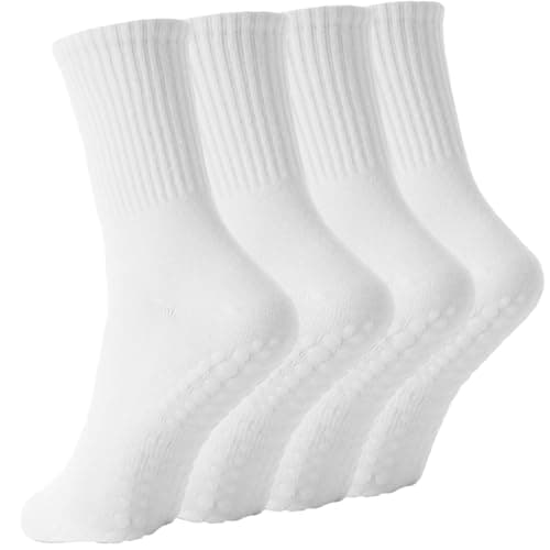 Yikki 4 pares de Calcetines Pilates Mujer Antideslizantes, Suaves Reformadores para Yoga, Baile, Fitness, Gimnasio, Ballet, Trampolín, uso Doméstico y Hospital, Talla única (Blanco)