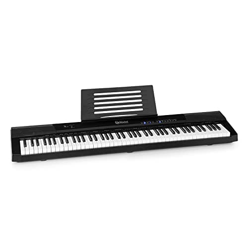 Schubert Preludio - Teclado, 88 teclas, Curva de velocidad regulable, Iluminación de teclas, Pedal de sostenido, 140 tonos, 16 canciones demo, USB, Función de grabación, aprendizaje y división, Negro
