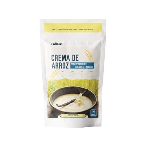 FullGas Crema de Arroz | Vainilla | 1kg | 50% Hidrolizada y 50% Pregelatinizada | Textura extrafina y cremosa | Sin Azúcares Añadidos | Vegana, Sin Gluten y Sin Lactosa