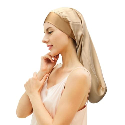 Desmend Gorro Seda Dormir Protege el Cabello, Adecuado para Cabello Largo Que llega hasta la Cintura 32×60cm (1 Unidad Dorado