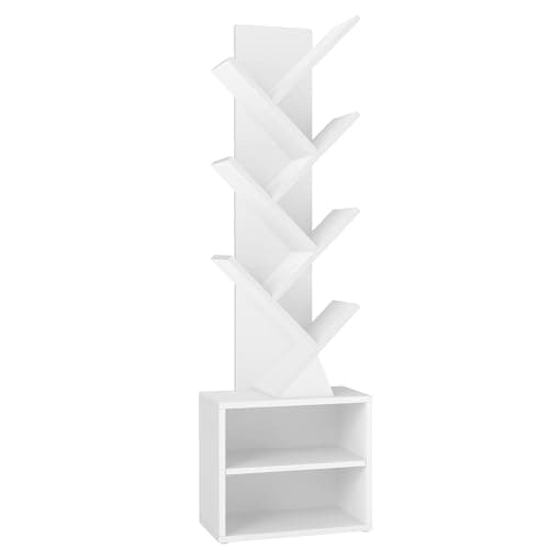 VASAGLE Custos Colección - Estantería en Forma de Árbol, Estantería de Pie Moderna Autoportante, Dormitorio, Salón, Estudio, 2 Compartimentos Abiertos, 20,3 x 38 x 123,2 cm, Blanco Nube LBC607WB01